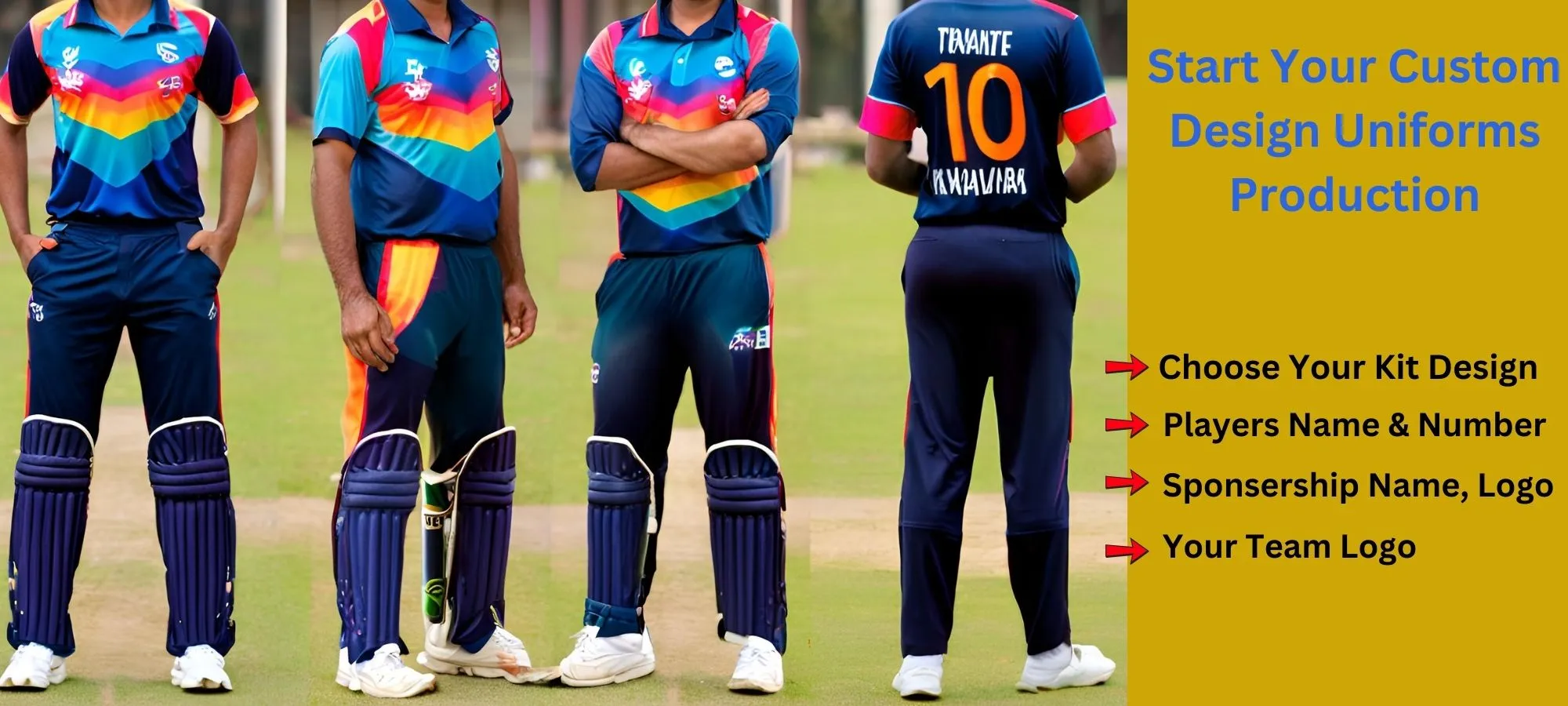 Cricket team uniforms with custom design and logo