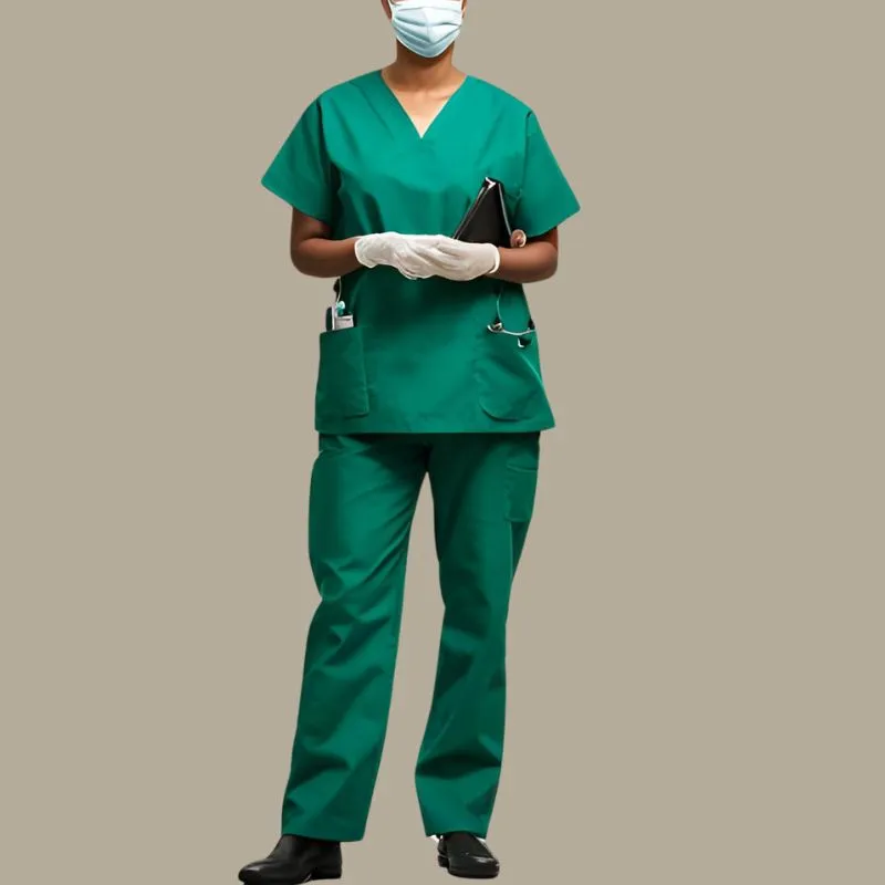 Forest green scrubs with moisture-wicking fabric for medical staff