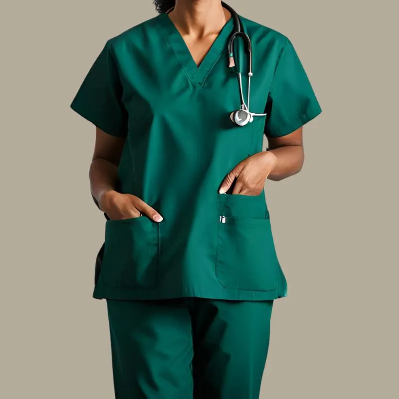 Dark green scrubs offering durability and comfort for healthcare workers